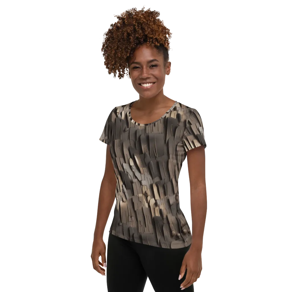 Taupe Circuitry on Women's Athletic T-Shirt — Left