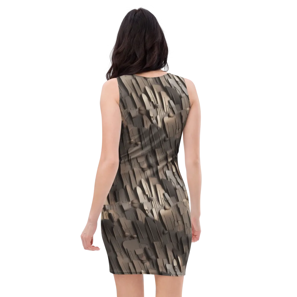 Taupe Circuitry on Bodycon Dress — Back