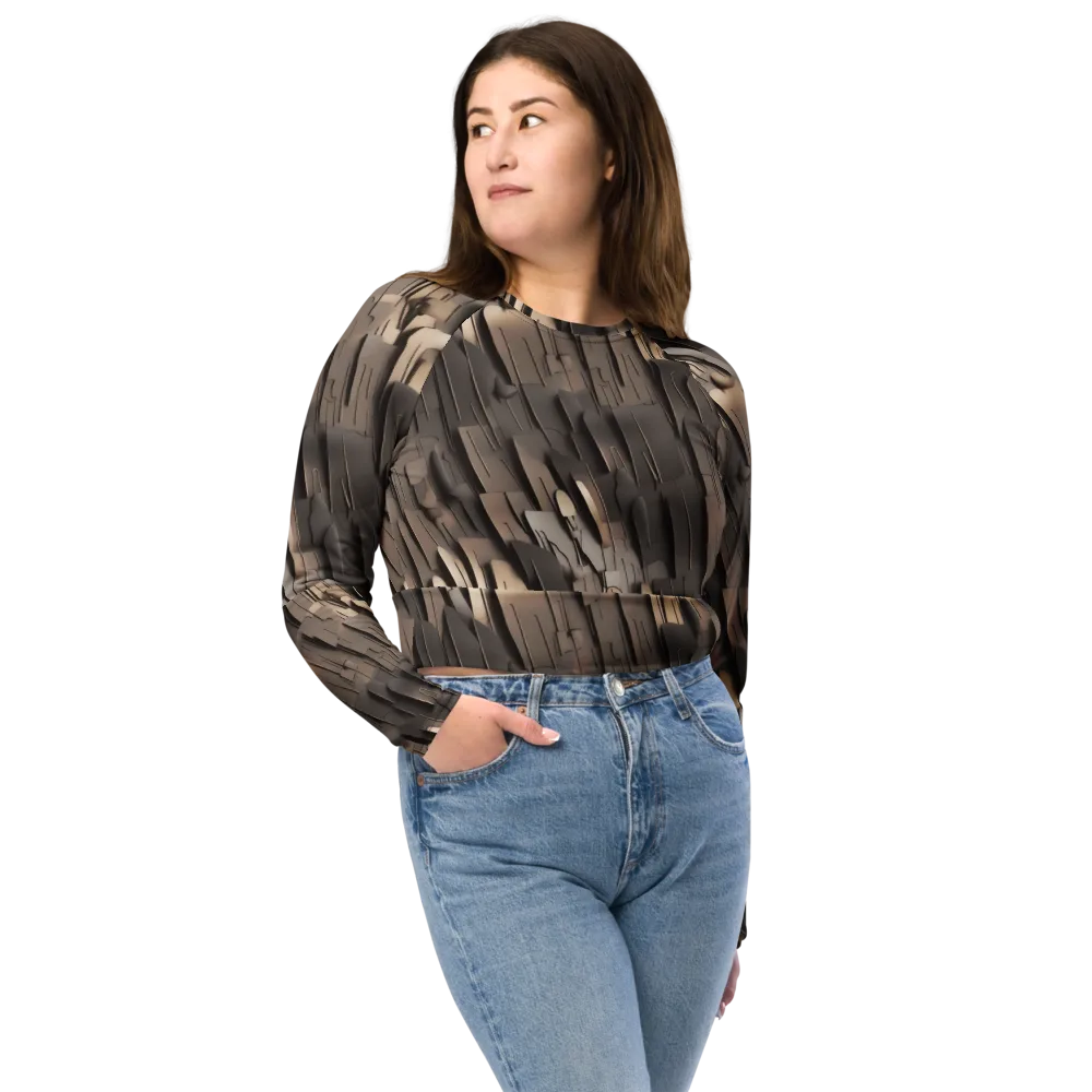Taupe Circuitry on Long Sleeve Crop Top — Front