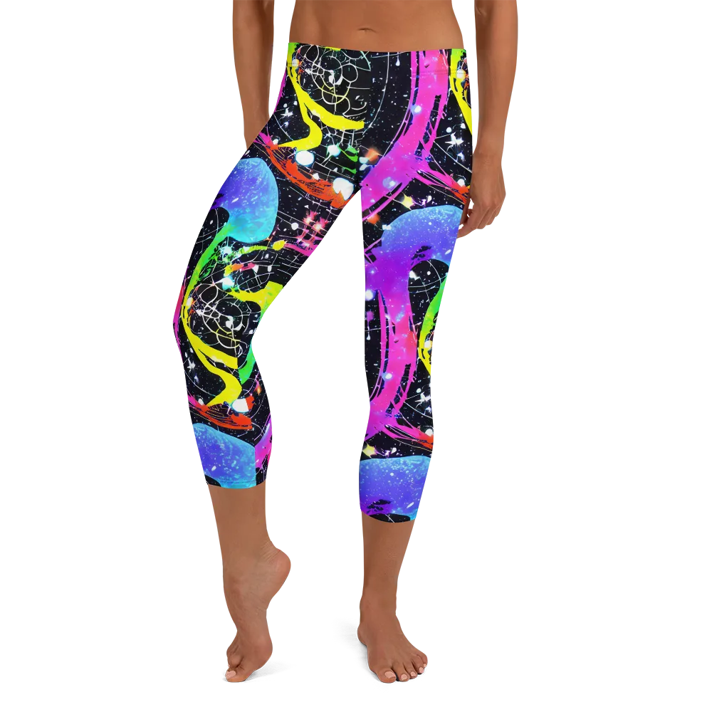Galactic Riot on Capri Leggings — Front