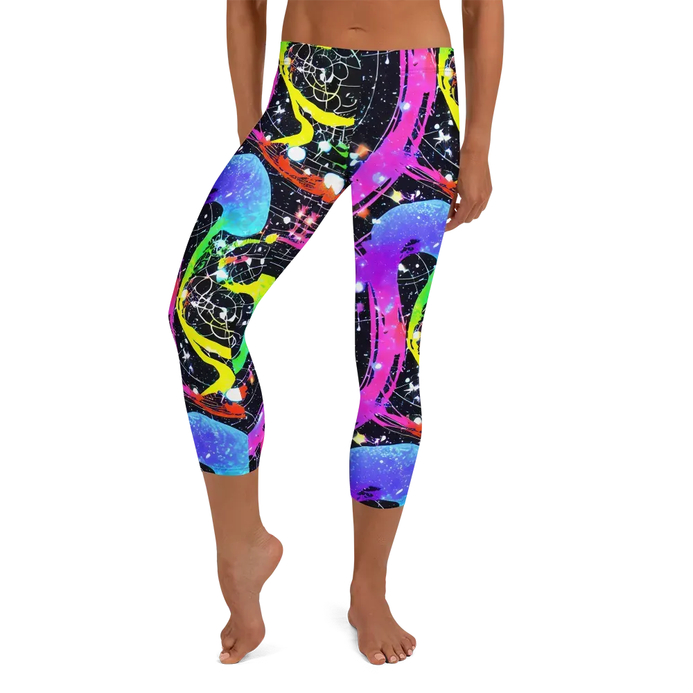 Galactic Riot on Capri Leggings — Front
