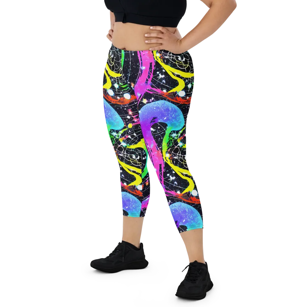 Galactic Riot on Capri Leggings — Front