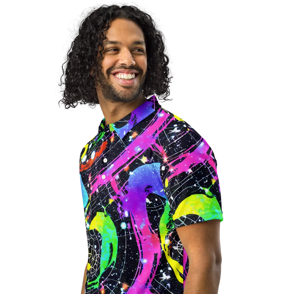 Galactic Riot on Men's Slim Fit Polo Shirt — Left Front