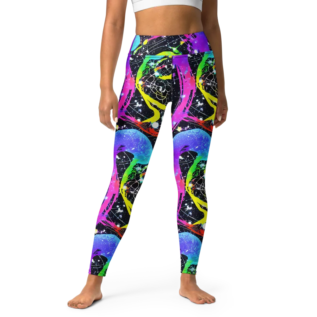 Galactic Riot on Yoga Leggings — Front