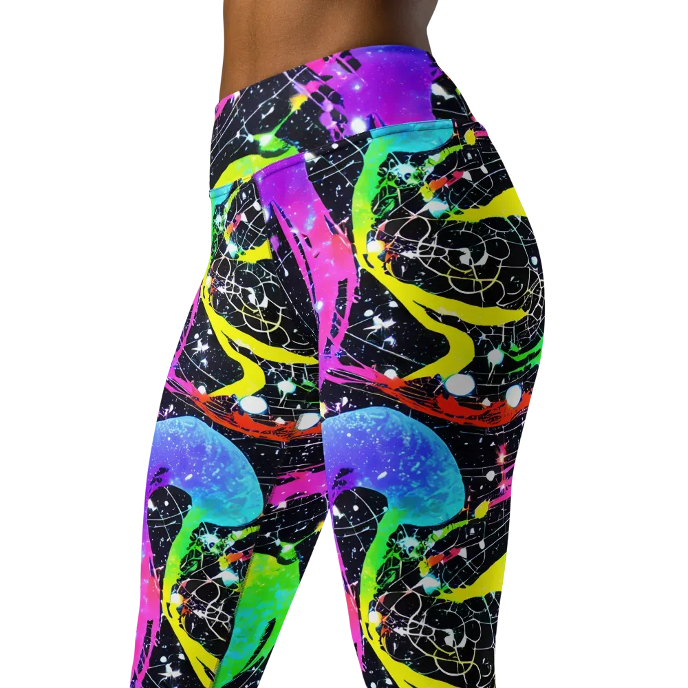 Galactic Riot on Yoga Leggings — Left Front