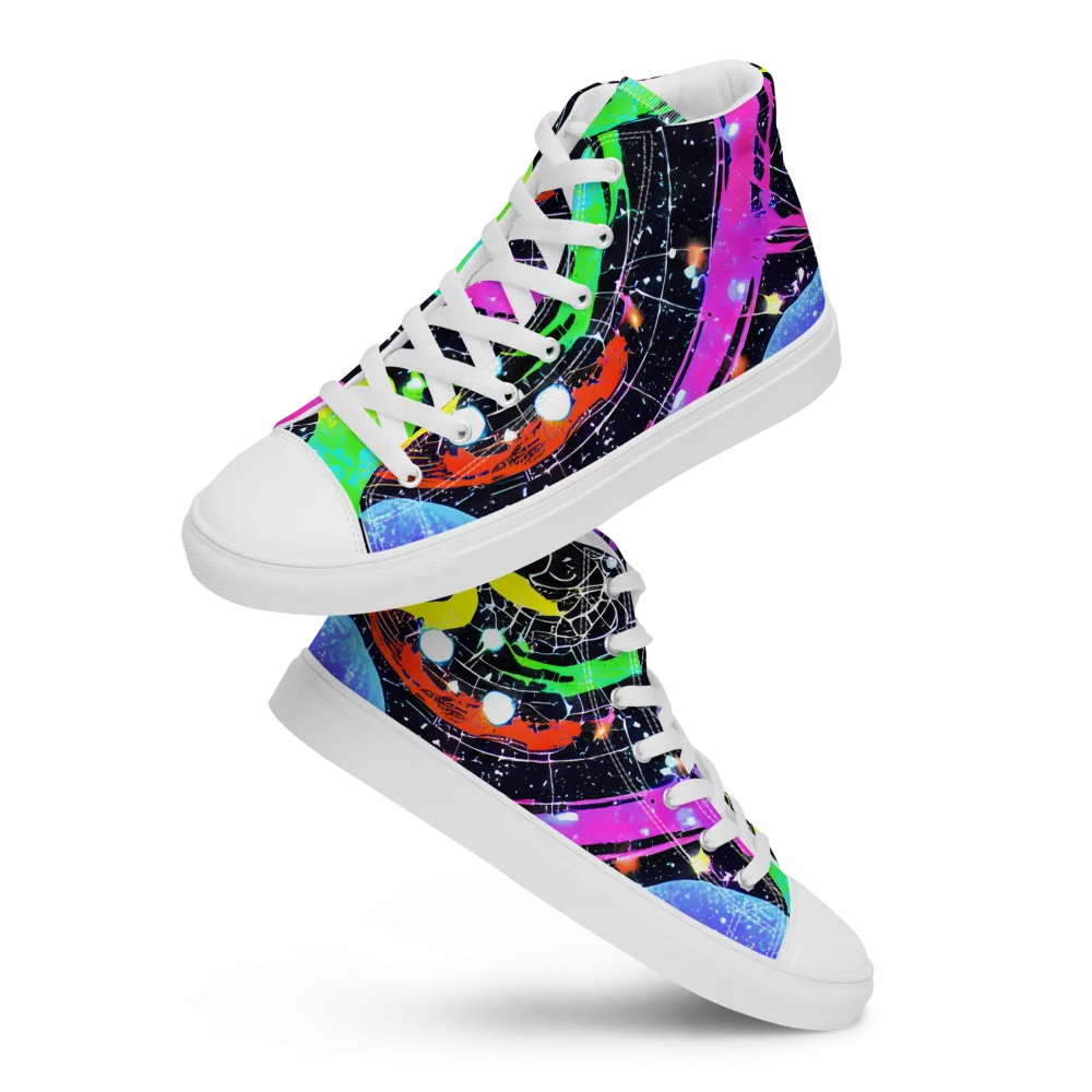 Galactic Riot on Men's High Top Canvas Shoes — Front