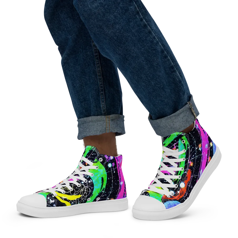 Galactic Riot on Men's High Top Canvas Shoes — Left