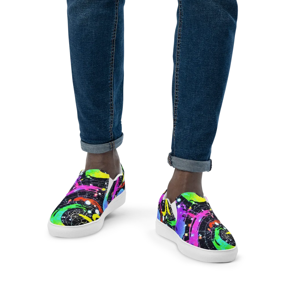 Galactic Riot on Men's Slip-On Canvas Shoes — Front