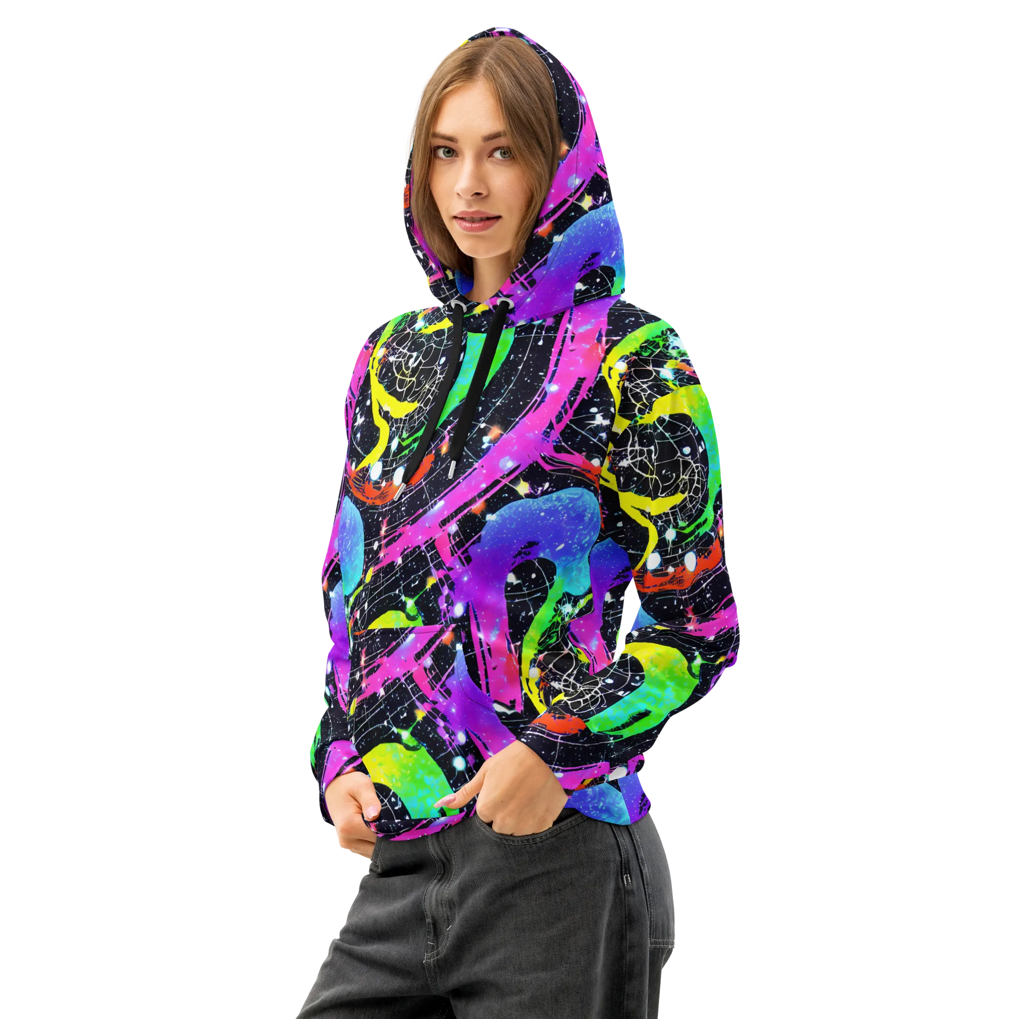 Galactic Riot on Cotton Hoodie — Left Front
