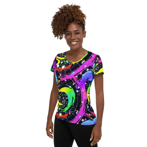Galactic Riot on a Women's Athletic T-Shirt