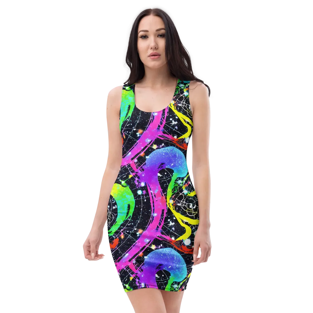 Galactic Riot on Bodycon Dress — Front