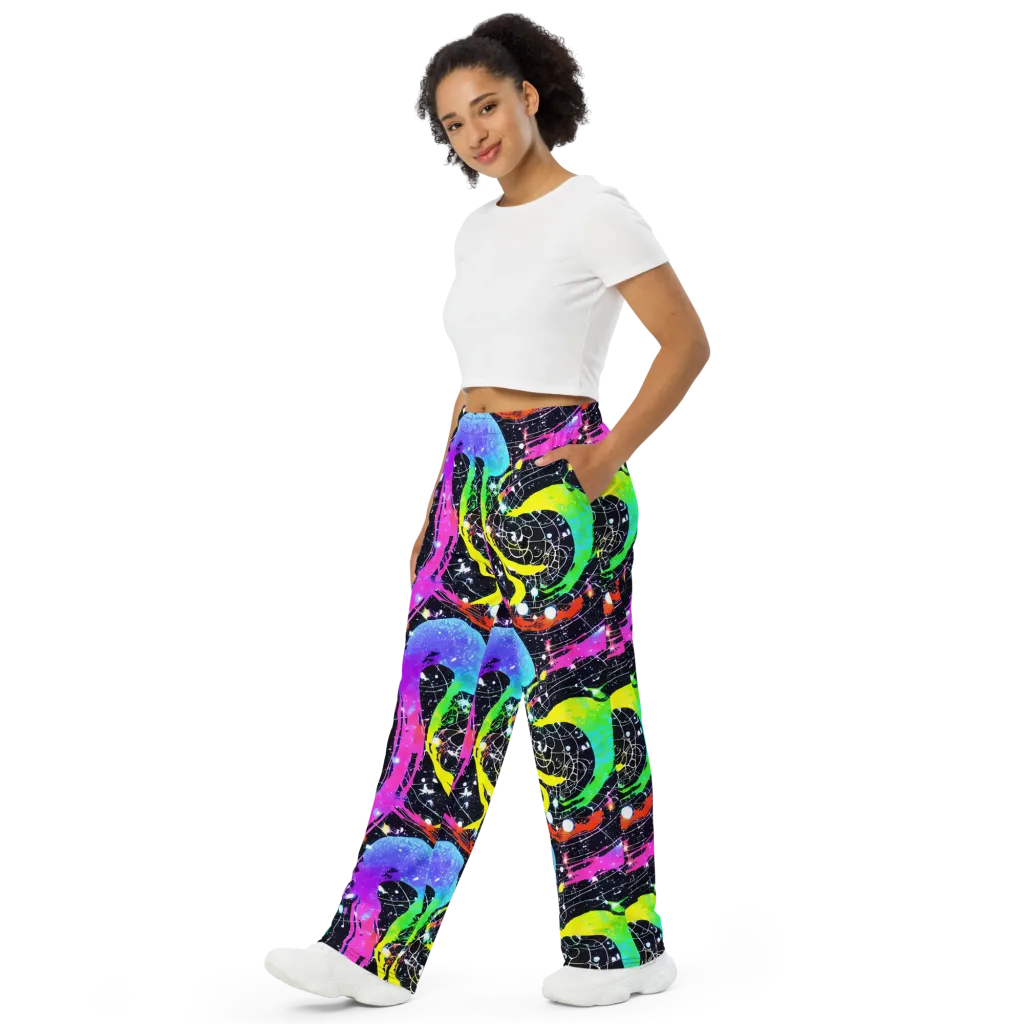 Galactic Riot on Wide-Leg Pants — Left Front
