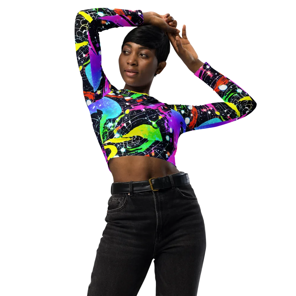 Galactic Riot on Long Sleeve Crop Top — Front