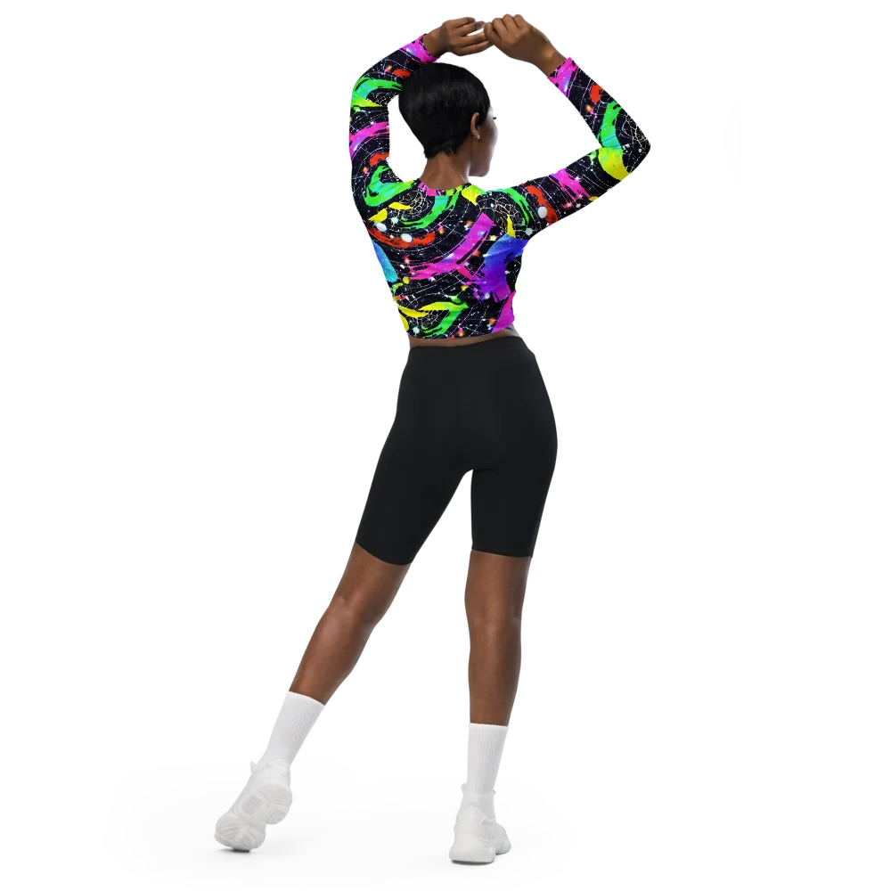 Galactic Riot on Long Sleeve Crop Top — Back