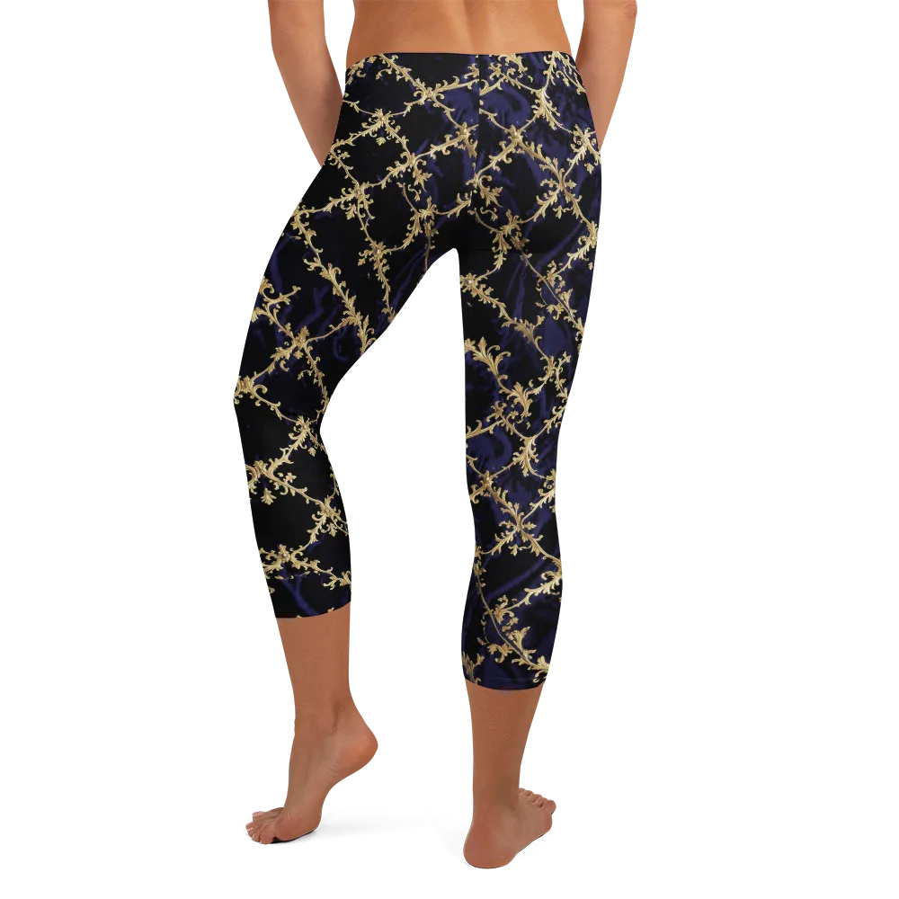 Nocturne Damask on Capri Leggings — Back