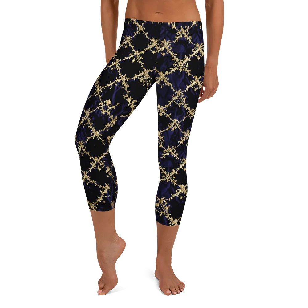 Nocturne Damask on Capri Leggings — Front