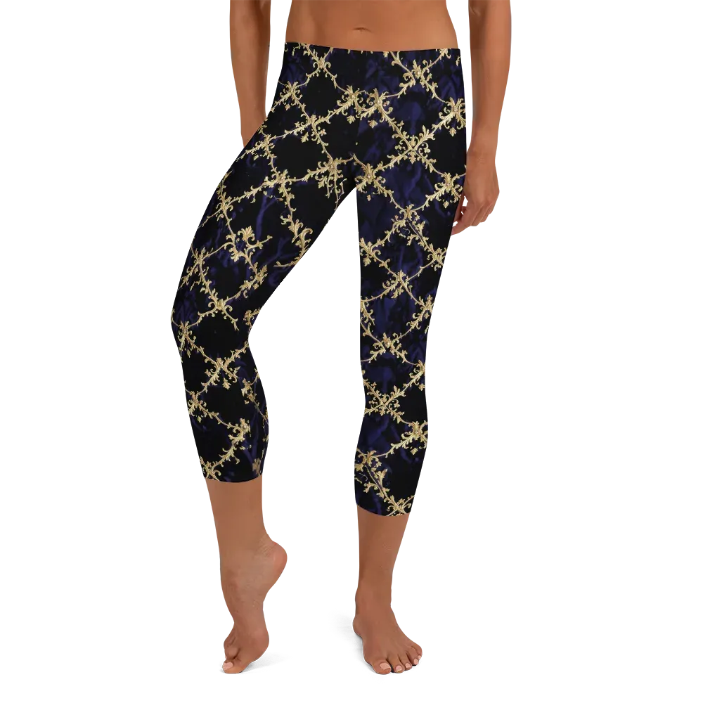 Nocturne Damask on Capri Leggings — Front