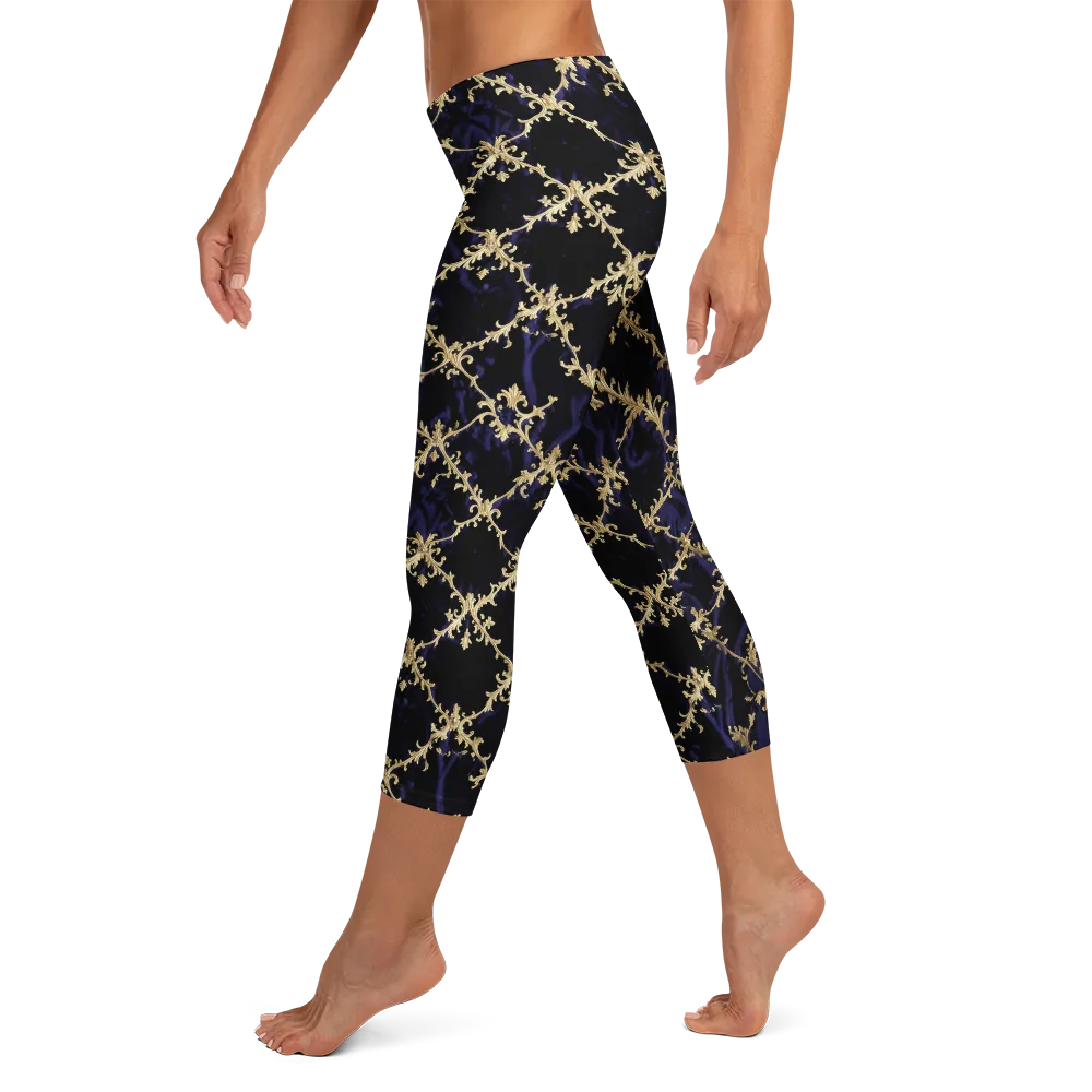 Nocturne Damask on Capri Leggings — Left