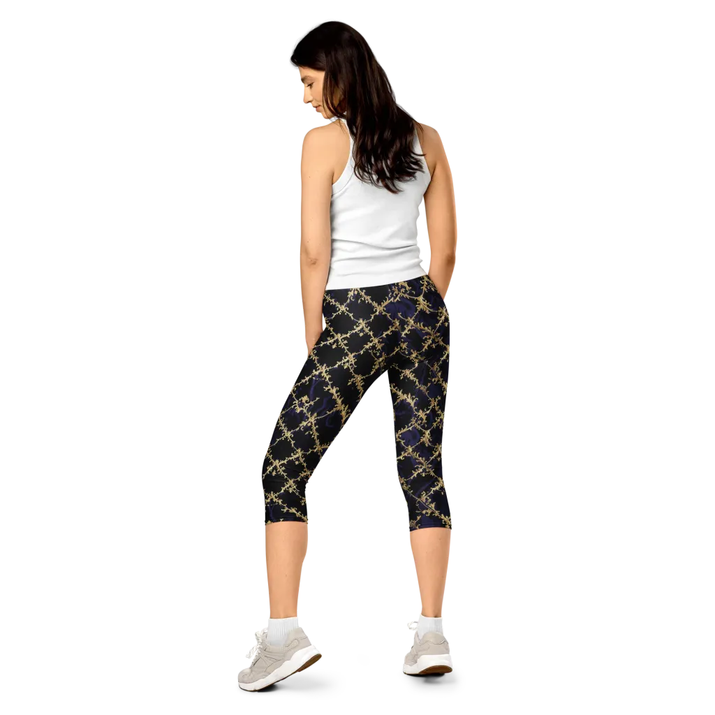 Nocturne Damask on Capri Leggings — Back