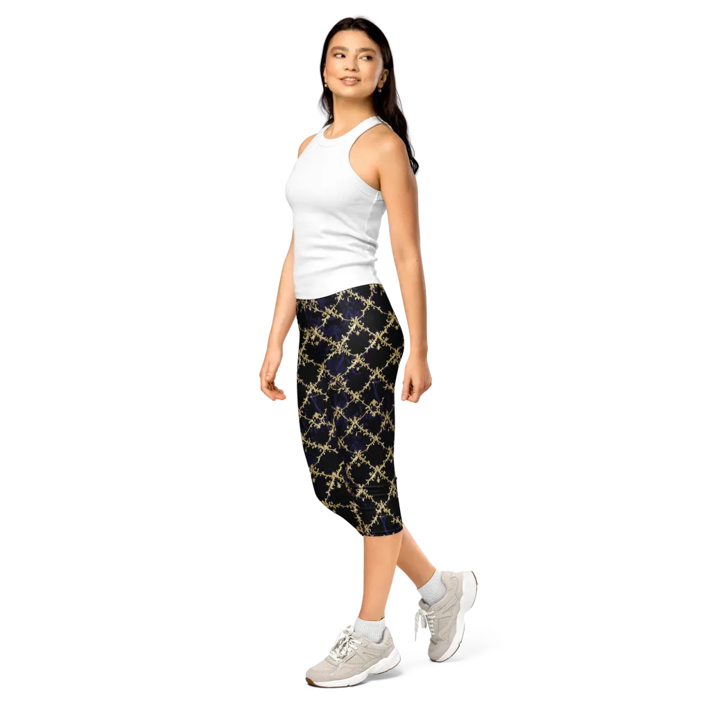 Nocturne Damask on Capri Leggings — Left Front