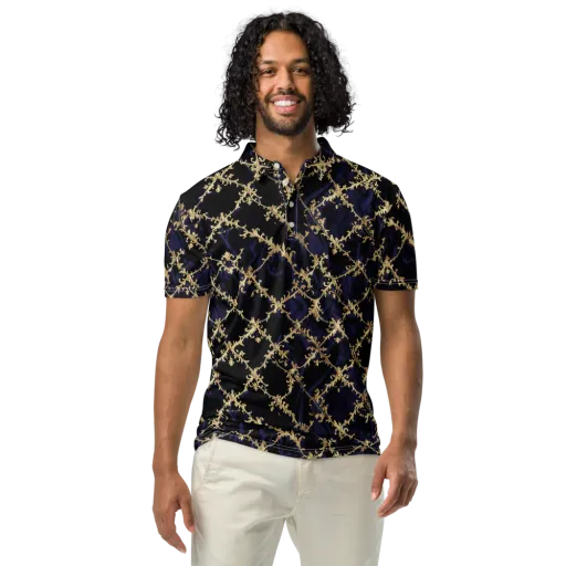 Nocturne Damask on a Men's Slim Fit Polo Shirt