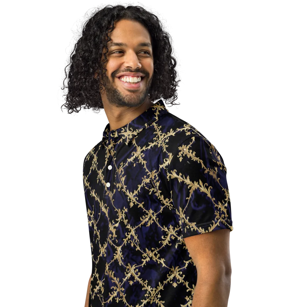 Nocturne Damask on Men's Slim Fit Polo Shirt — Left Front