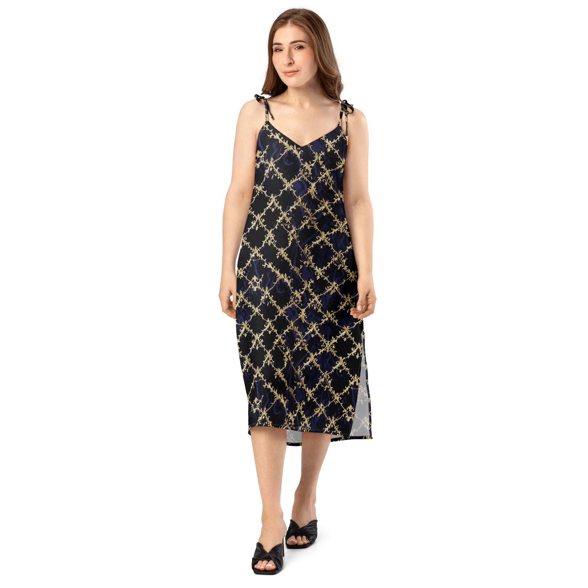 Nocturne Damask on Slip Dress — Front
