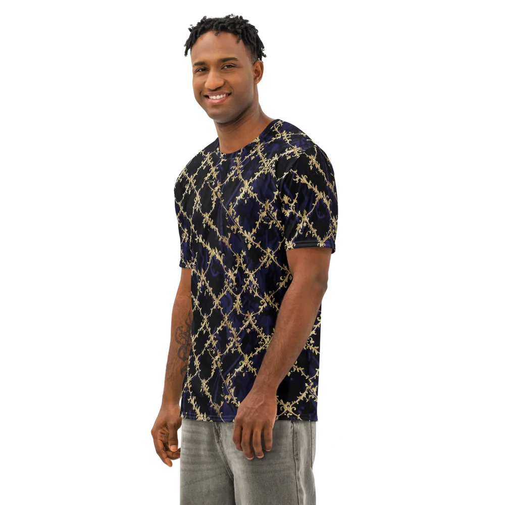 Nocturne Damask on Men's Cotton Crew Neck T-Shirt — Left Front