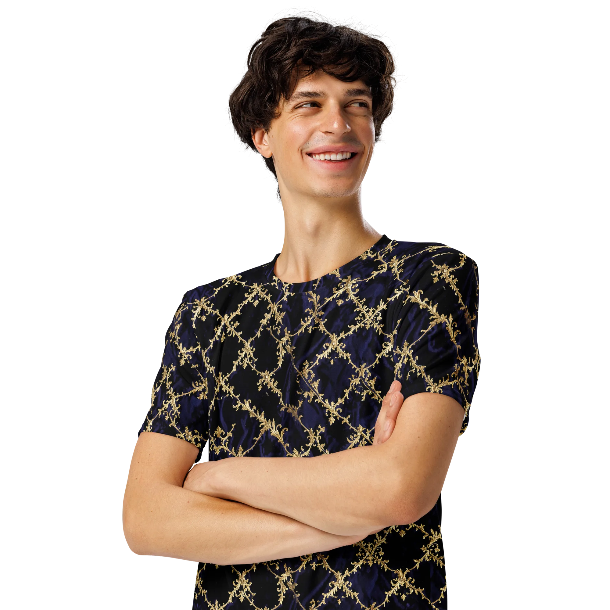 Nocturne Damask on Men's Crew Neck T-Shirt — Left Front