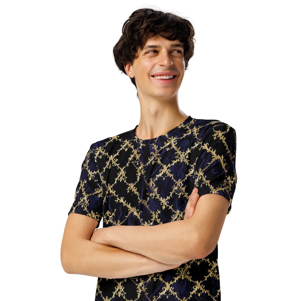 Nocturne Damask on Men's Crew Neck T-Shirt — Left Front