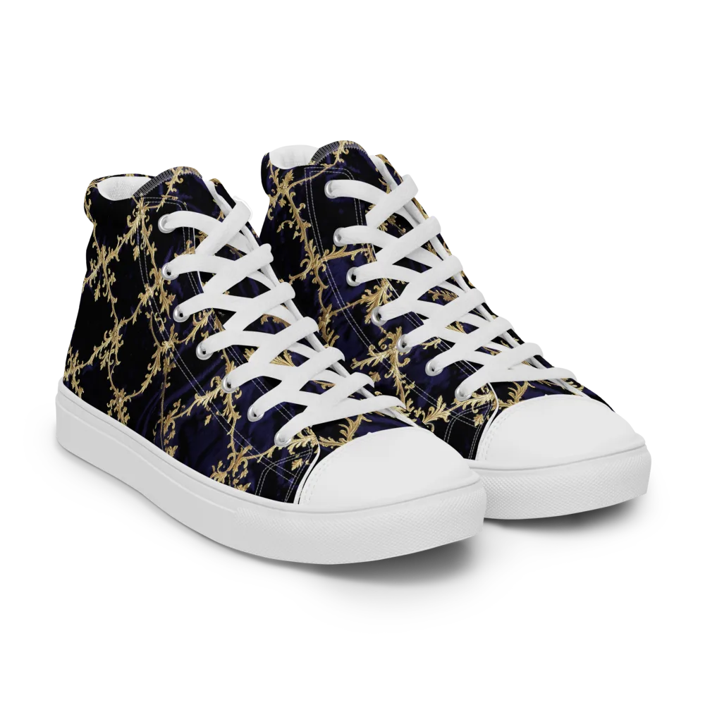 Nocturne Damask on Men's High Top Canvas Shoes — Right Front