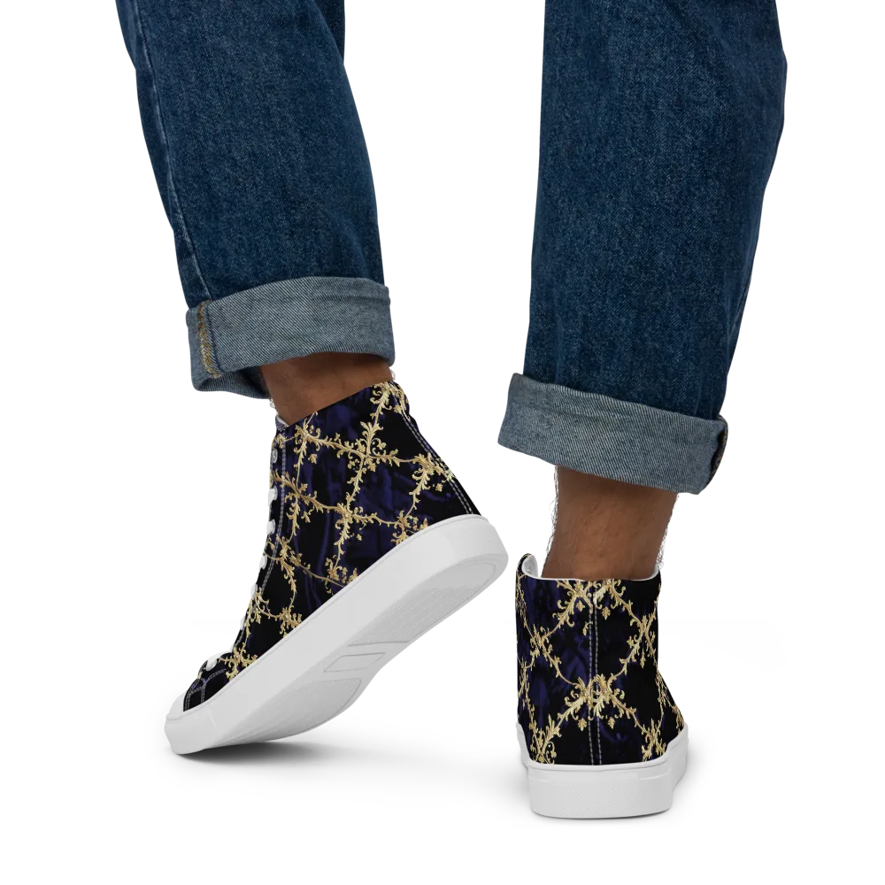 Nocturne Damask on Men's High Top Canvas Shoes — Back