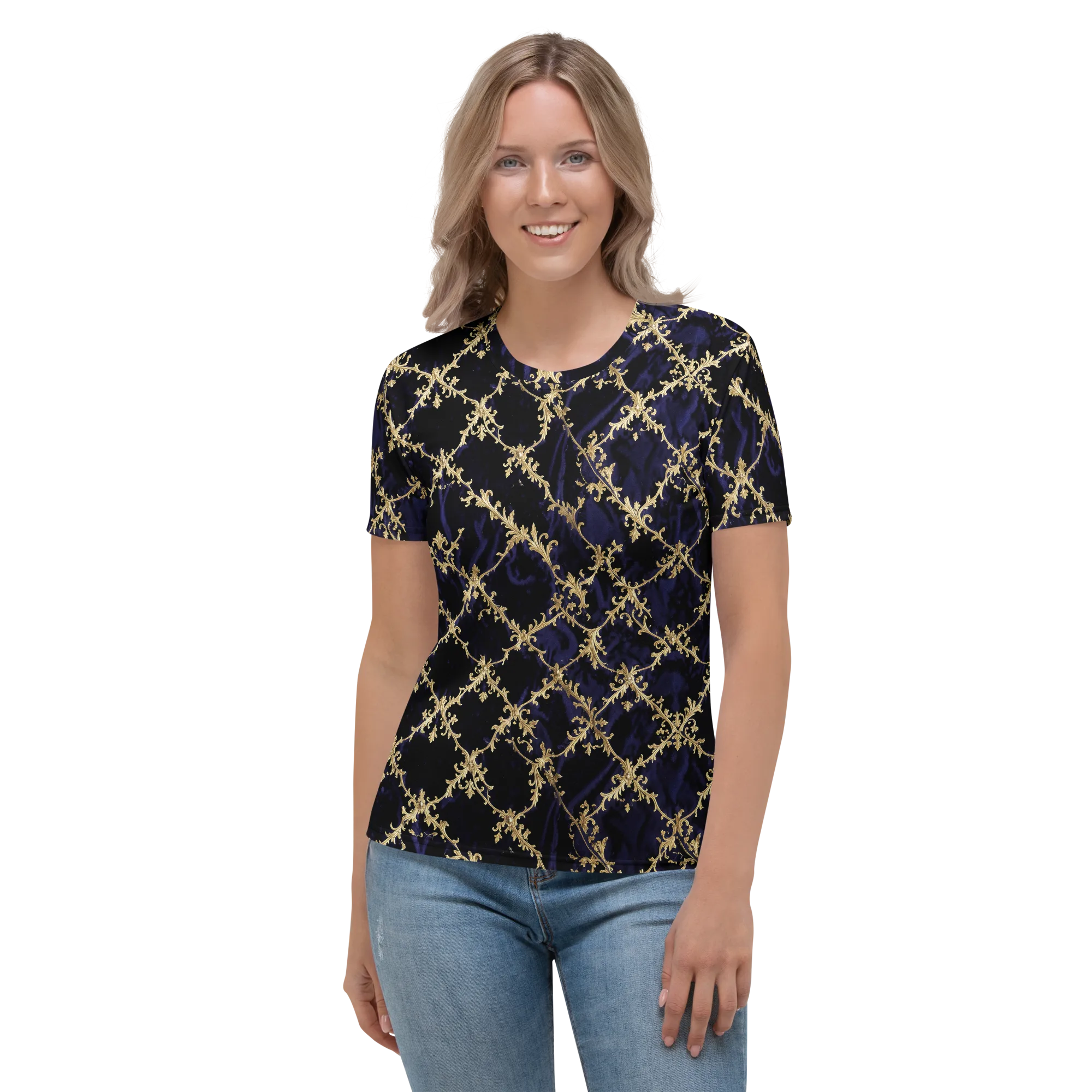 Nocturne Damask on Women's Crew Neck T-Shirt — Front
