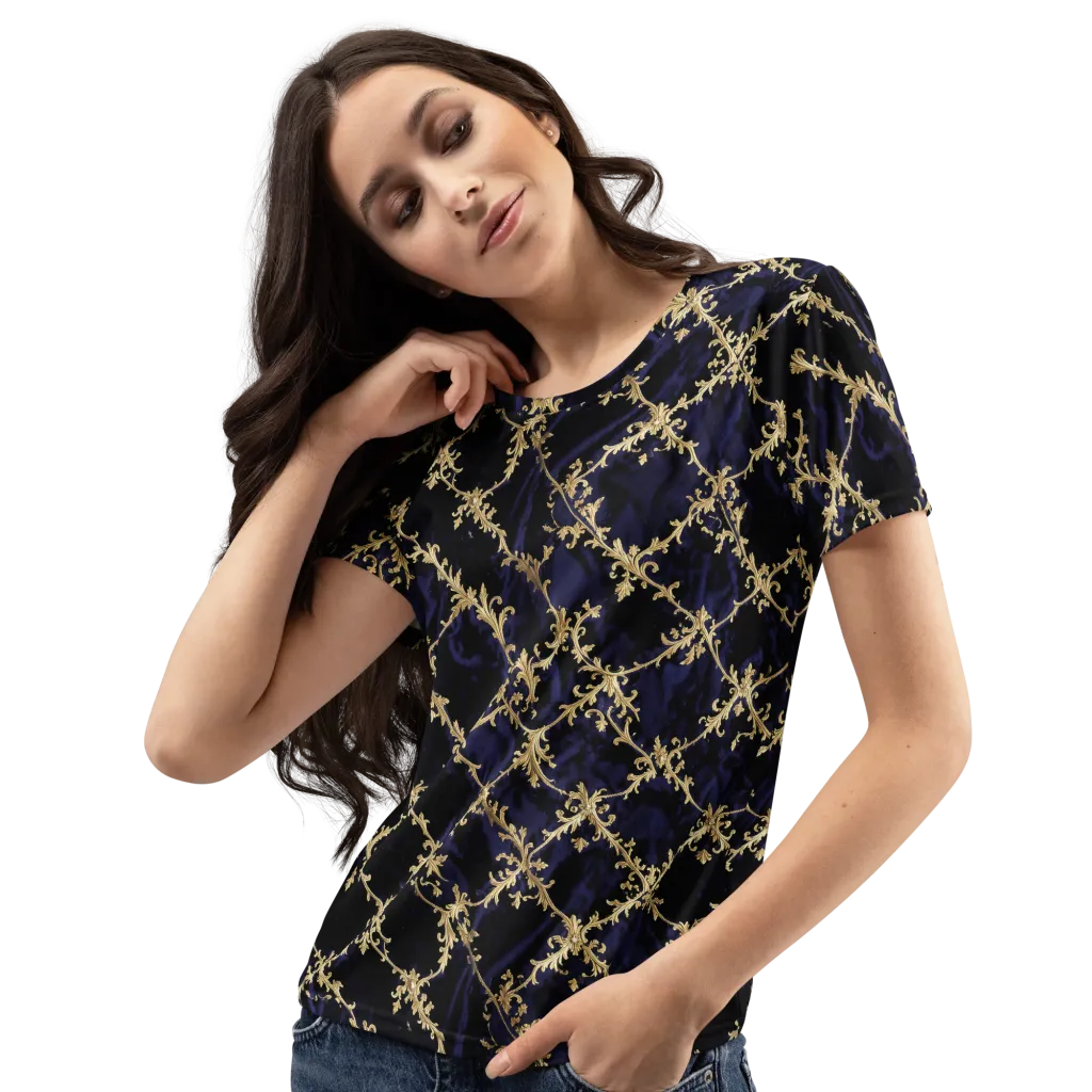 Nocturne Damask on Women's Crew Neck T-Shirt — Left Front
