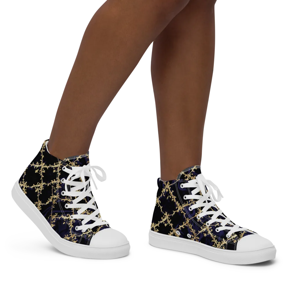 Nocturne Damask on Women's High Top Canvas Shoes — Right