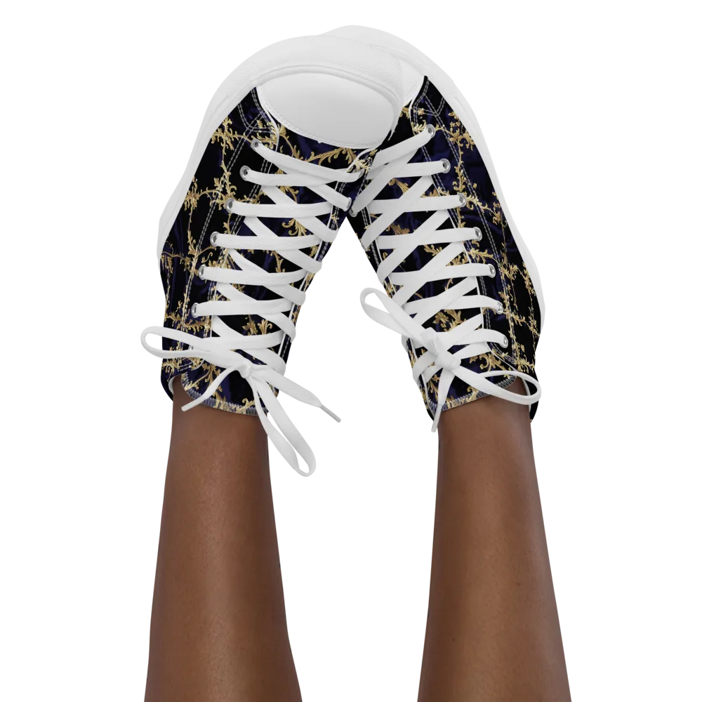 Nocturne Damask on Women's High Top Canvas Shoes — Front