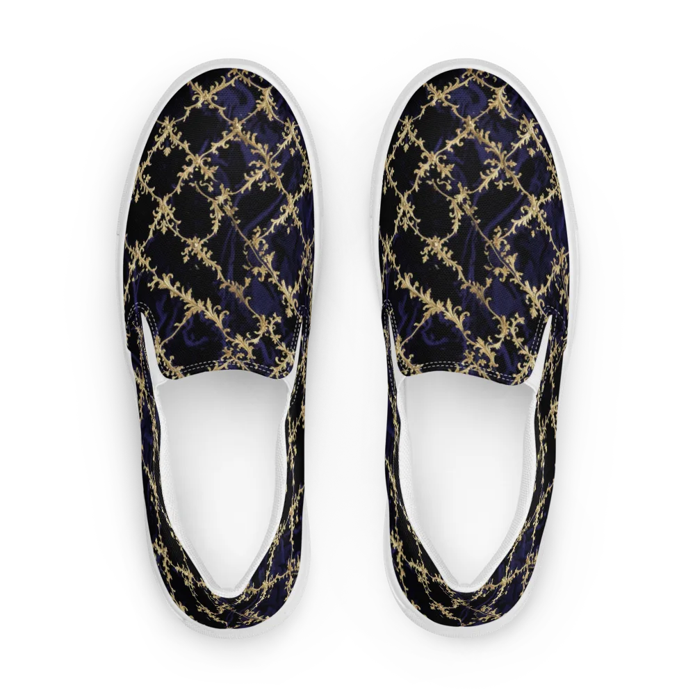 Nocturne Damask on Men's Slip-On Canvas Shoes — Front