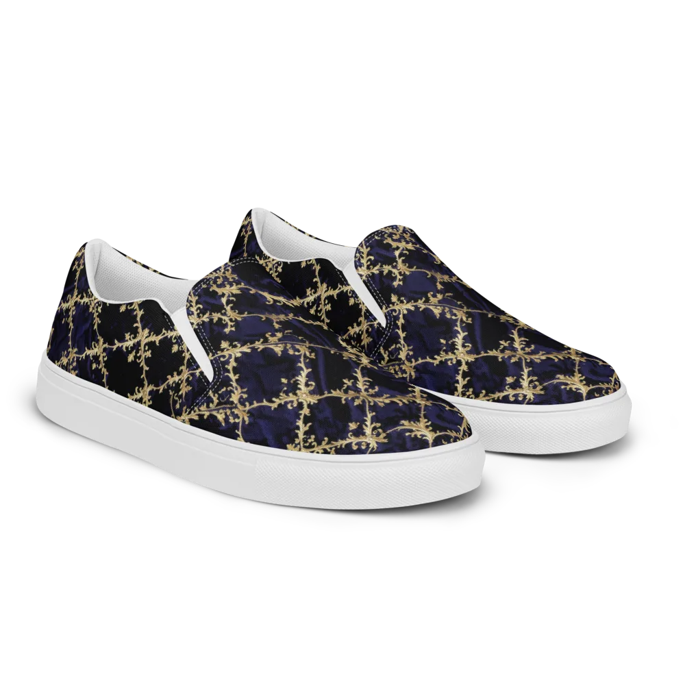 Nocturne Damask on Men's Slip-On Canvas Shoes — Right Front