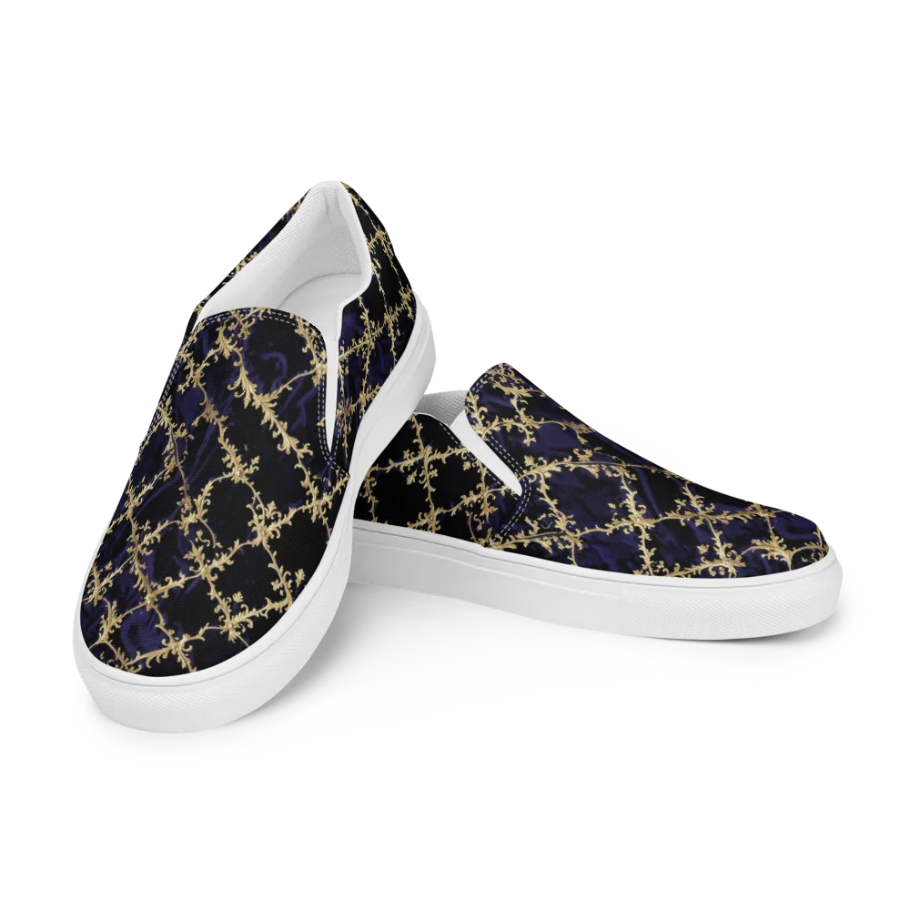Nocturne Damask on Men's Slip-On Canvas Shoes — Left Front