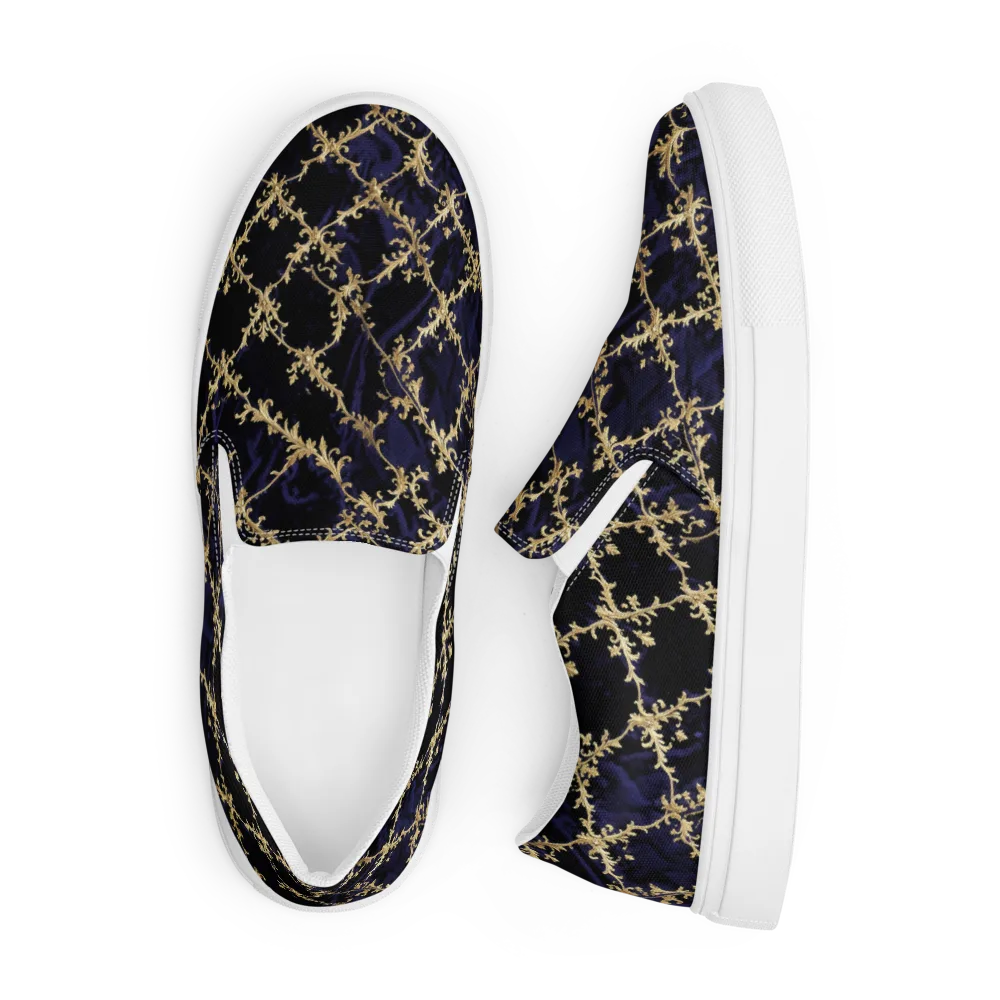 Nocturne Damask on Men's Slip-On Canvas Shoes — Front