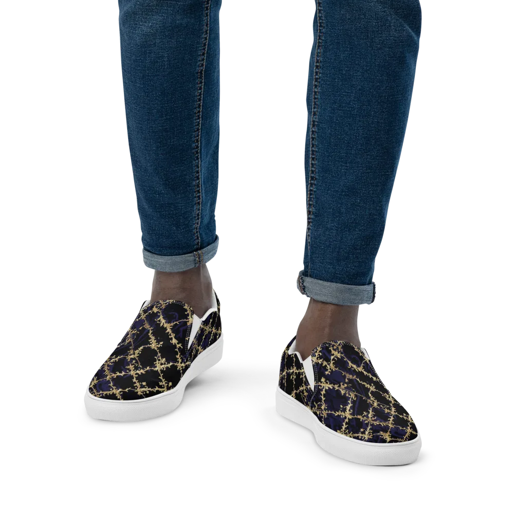 Nocturne Damask on Men's Slip-On Canvas Shoes — Front