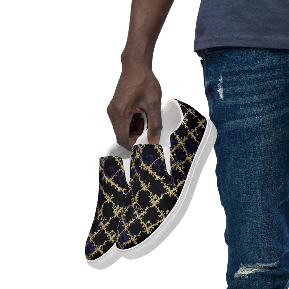 Nocturne Damask on Men's Slip-On Canvas Shoes — Left Front