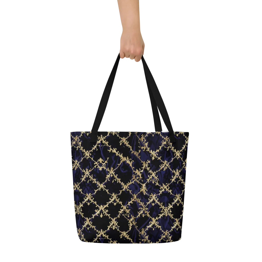 Nocturne Damask on Large Tote Bag W/ Pocket — Front