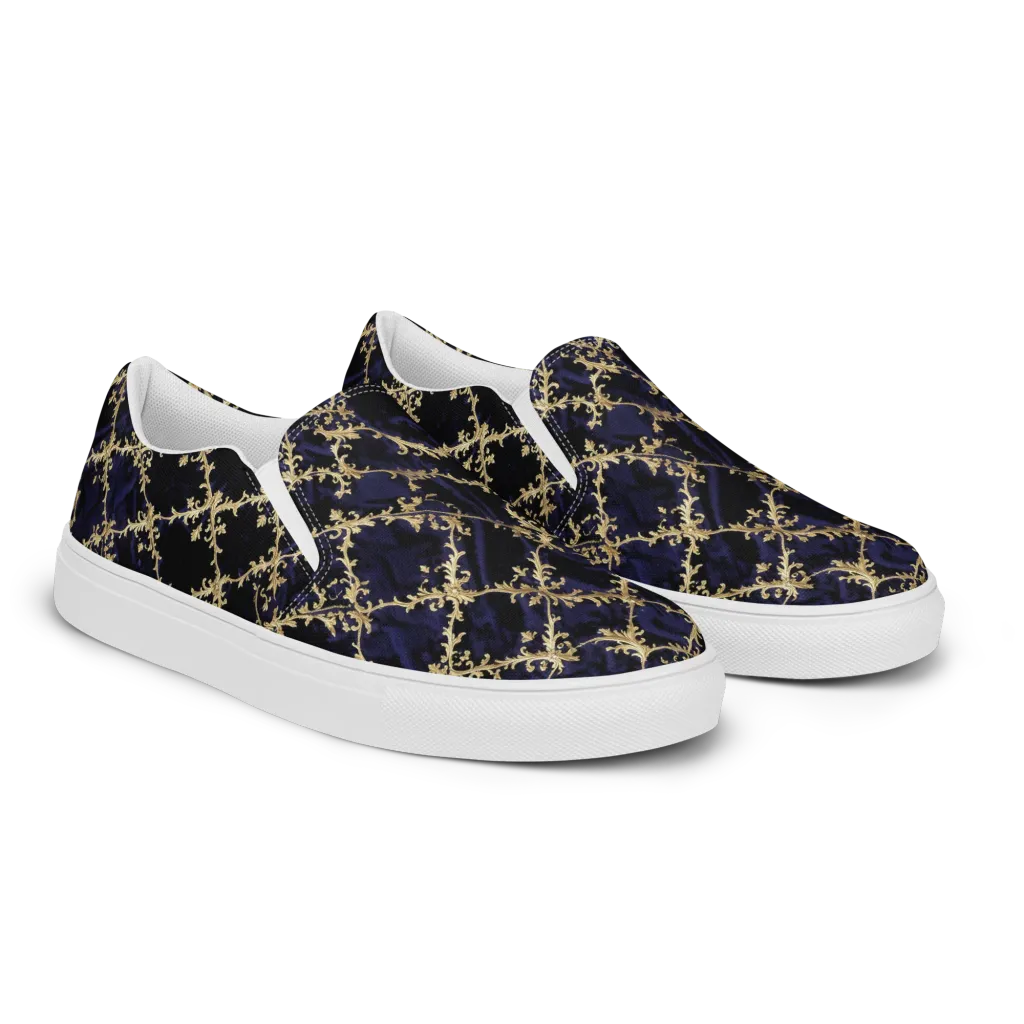 Nocturne Damask on Women's Slip-On Canvas Shoes — Right Front