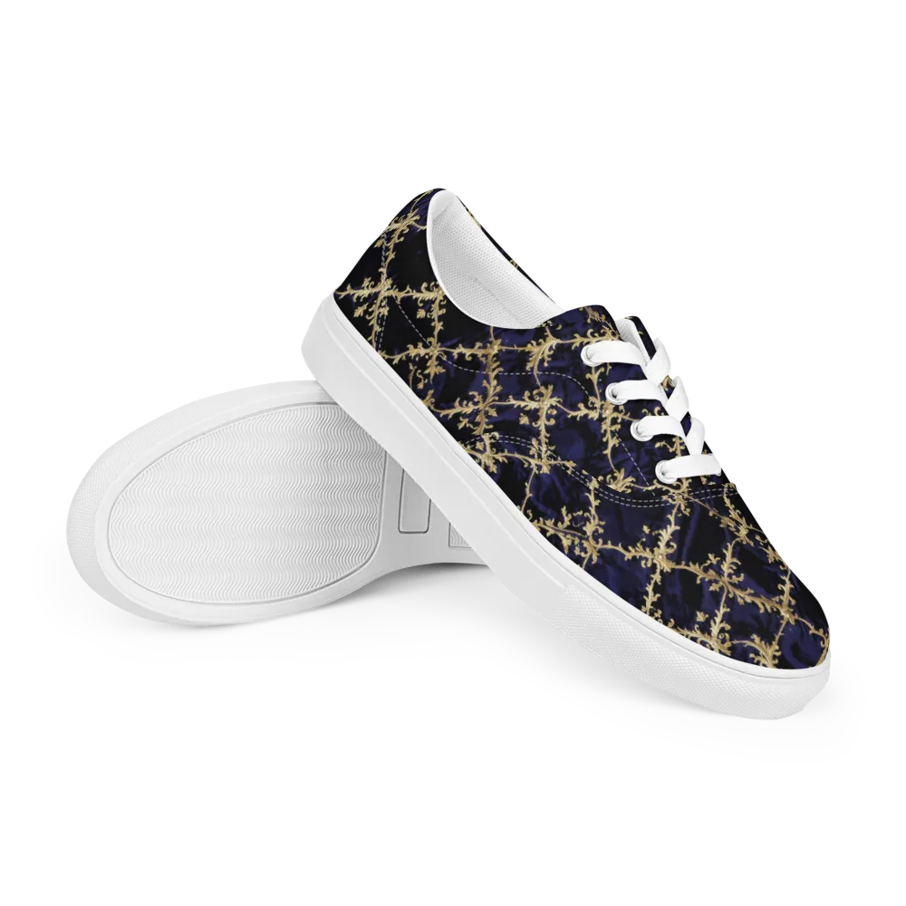 Nocturne Damask on Men's Lace-Up Canvas Shoes — Right Front