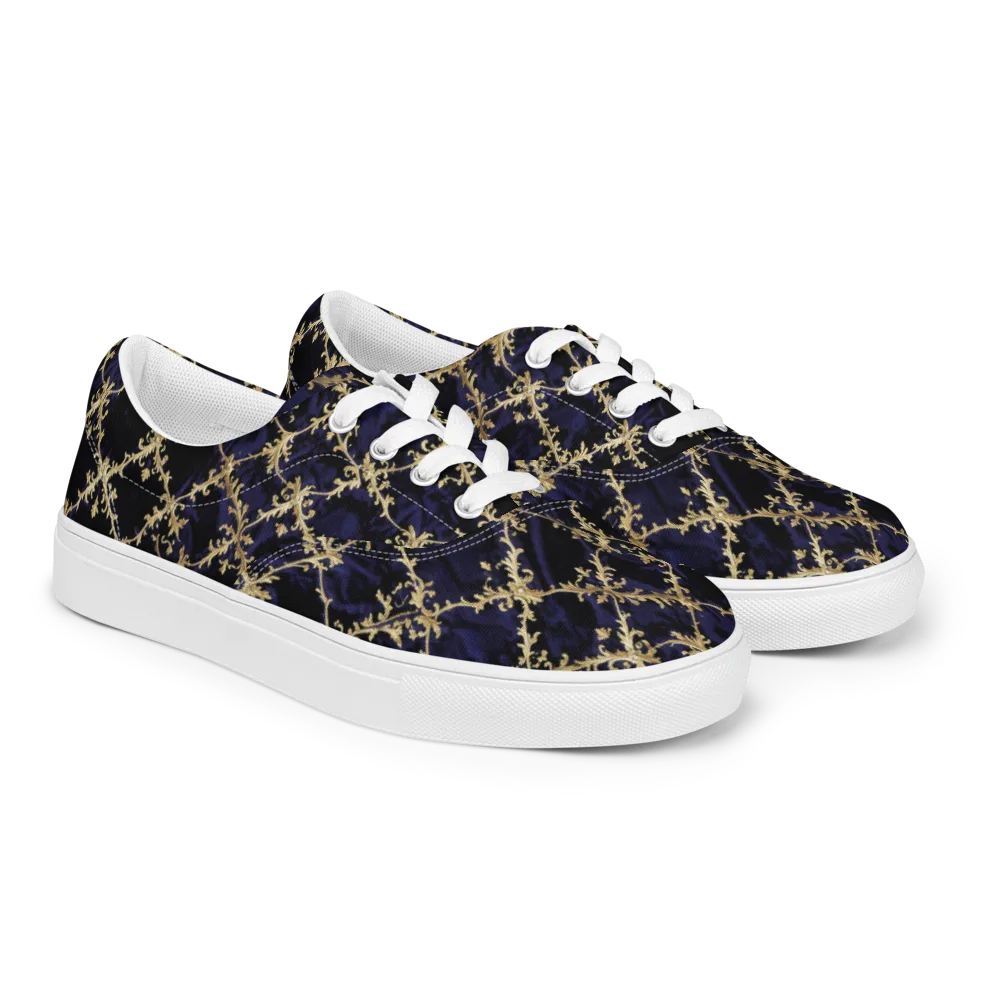 Nocturne Damask on Men's Lace-Up Canvas Shoes — Right Front