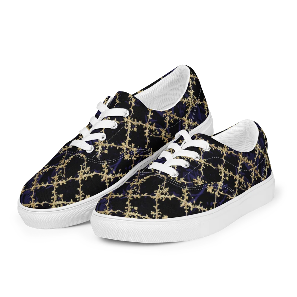Nocturne Damask on Men's Lace-Up Canvas Shoes — Left Front