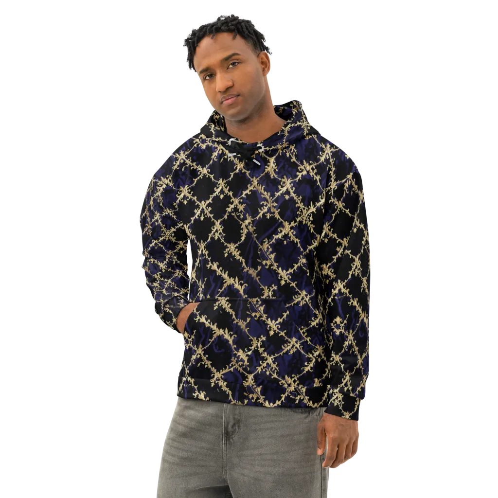 Nocturne Damask on Cotton Hoodie — Left Front