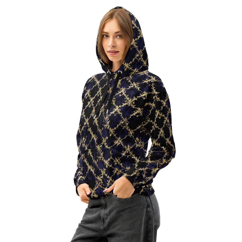 Nocturne Damask on Cotton Hoodie — Left Front