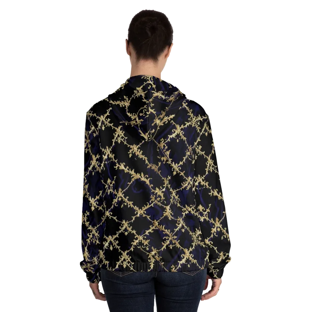 Nocturne Damask on Women's Full-Zip Hoodie — Back On Person